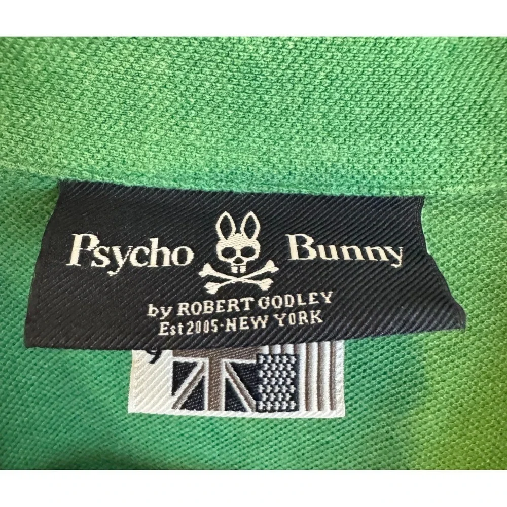 Psycho Bunny Long Sleeve Polo Shirt Green Pima Cotton Embroidered Logo Men's 9 - Picture 4 of 7
